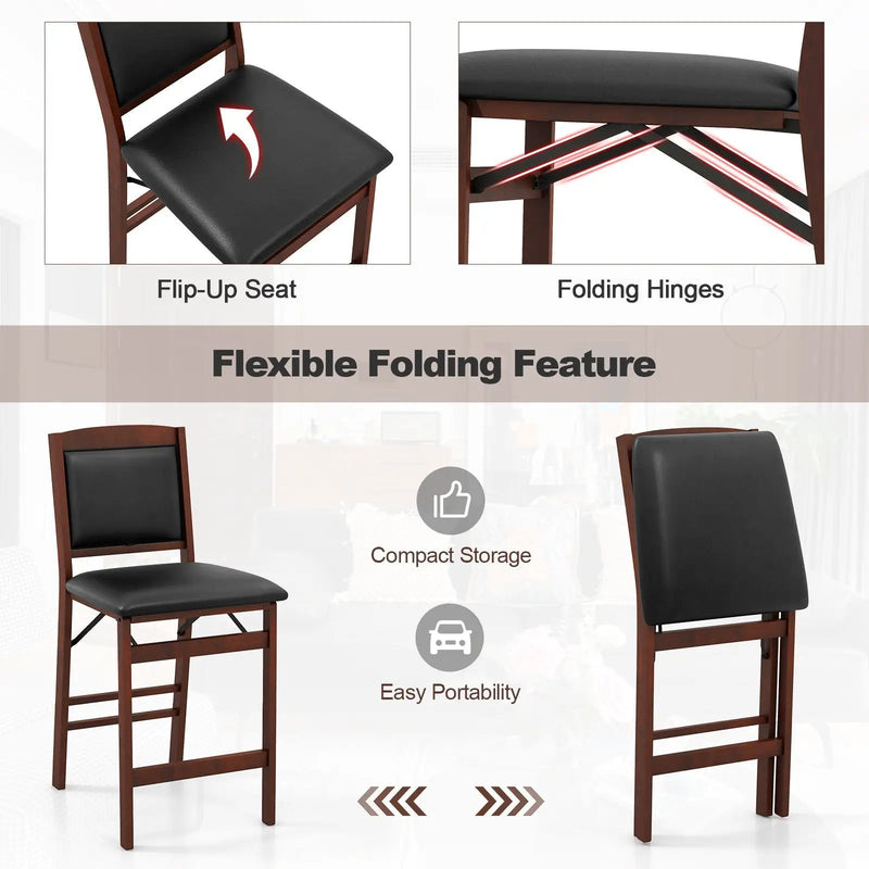 Set of 2 Folding Kitchen Island Stool with Rubber Wood Legs-Brown by DirectDeals