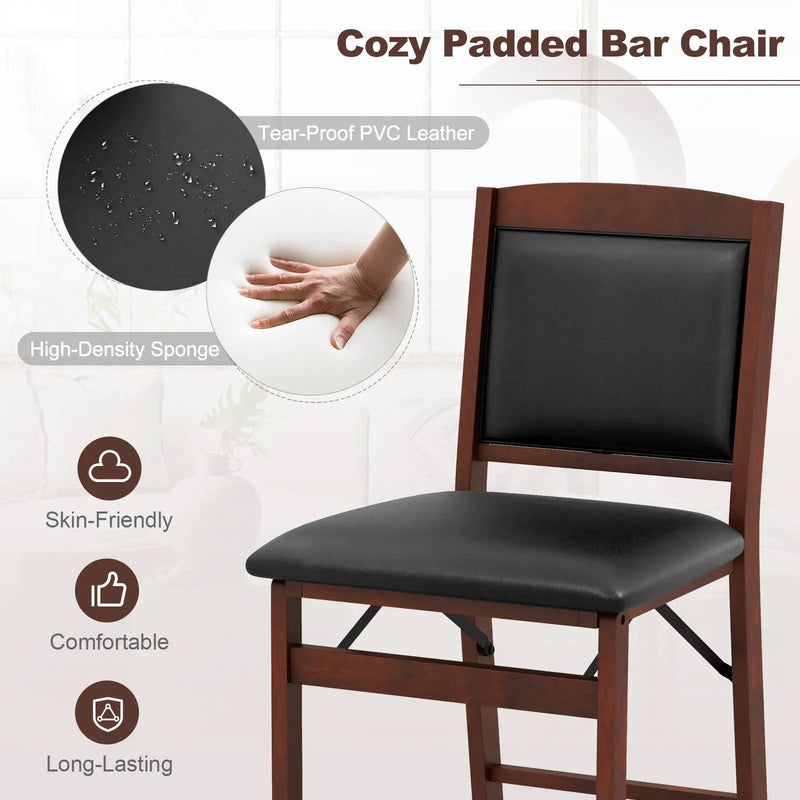 Set of 2 Folding Kitchen Island Stool with Rubber Wood Legs-Brown by DirectDeals