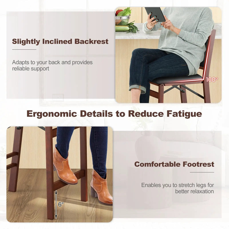 Set of 2 Folding Kitchen Island Stool with Rubber Wood Legs-Brown by DirectDeals