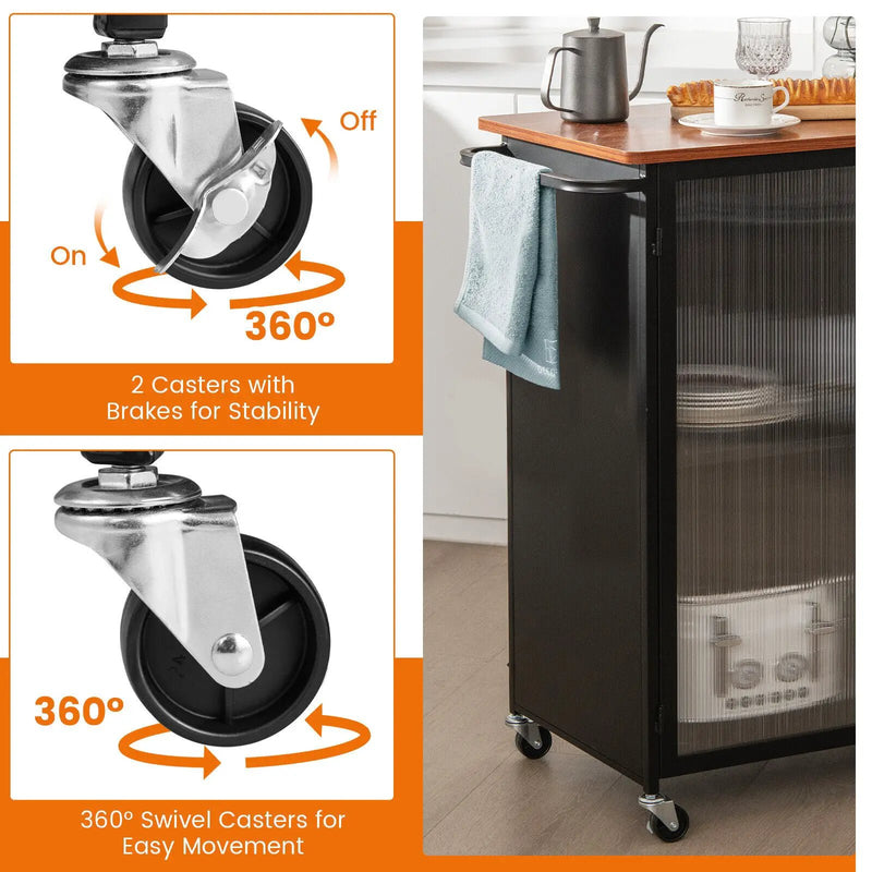 Mobile Serving Cart with Transparent Single Door Cabinet-Black by DirectDeals