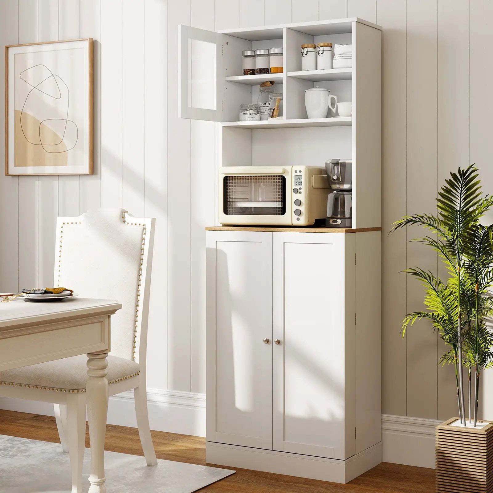 Kitchen Pantry Cabinet 67 Inch Freestanding Tall Cupboard with Microwave Shelf-White by DirectDeals