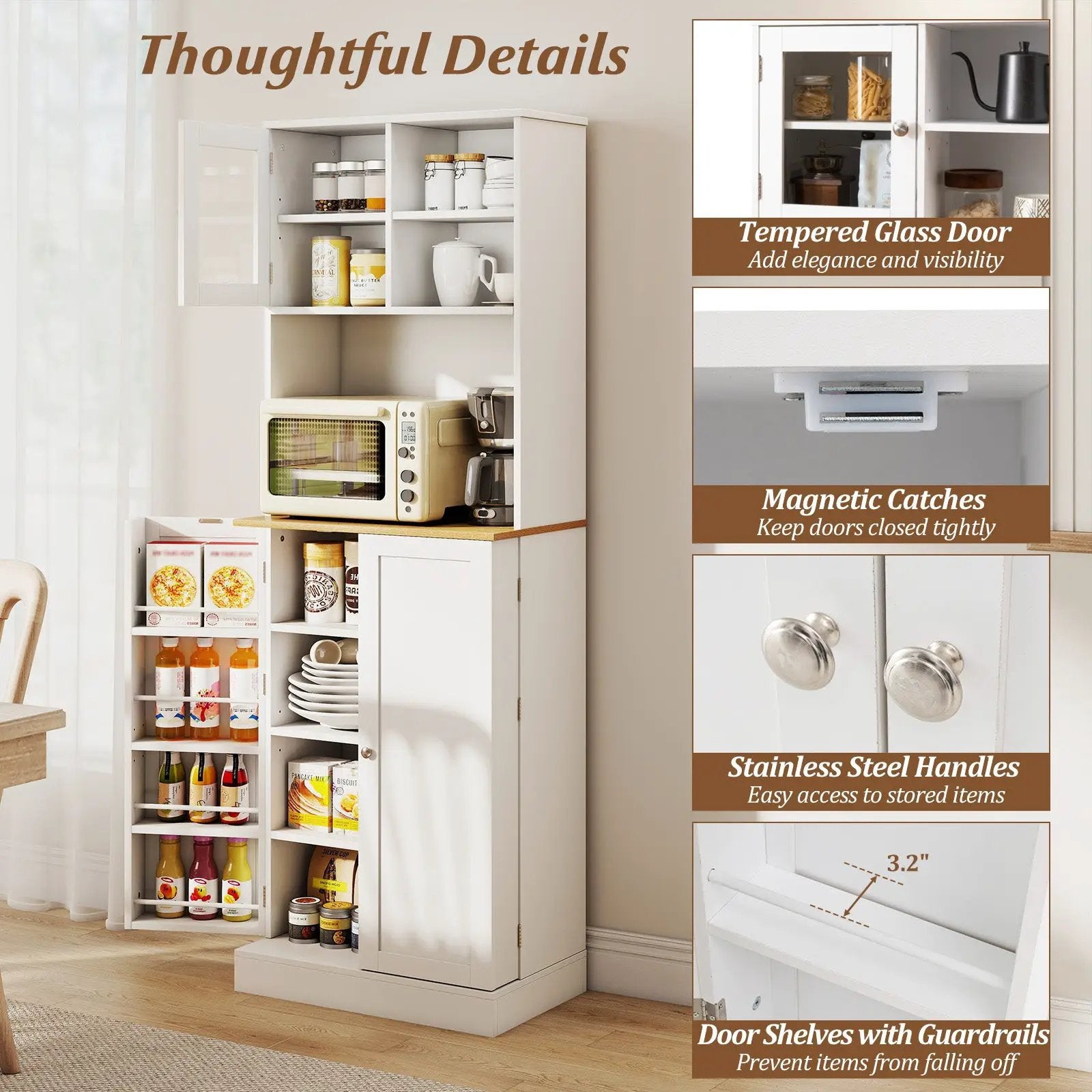 Kitchen Pantry Cabinet 67 Inch Freestanding Tall Cupboard with Microwave Shelf-White by DirectDeals