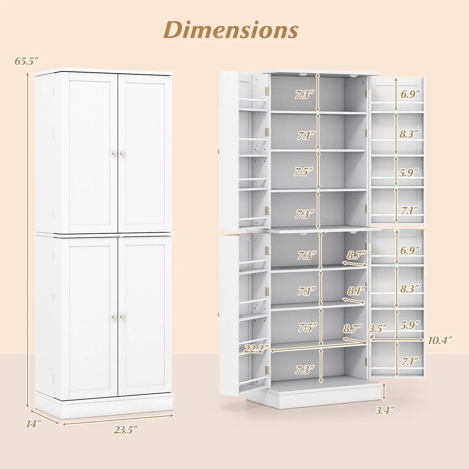 Kitchen Pantry Cabinet 65.5 Inch Freestanding Tall Buffet Cupboard by DirectDeals