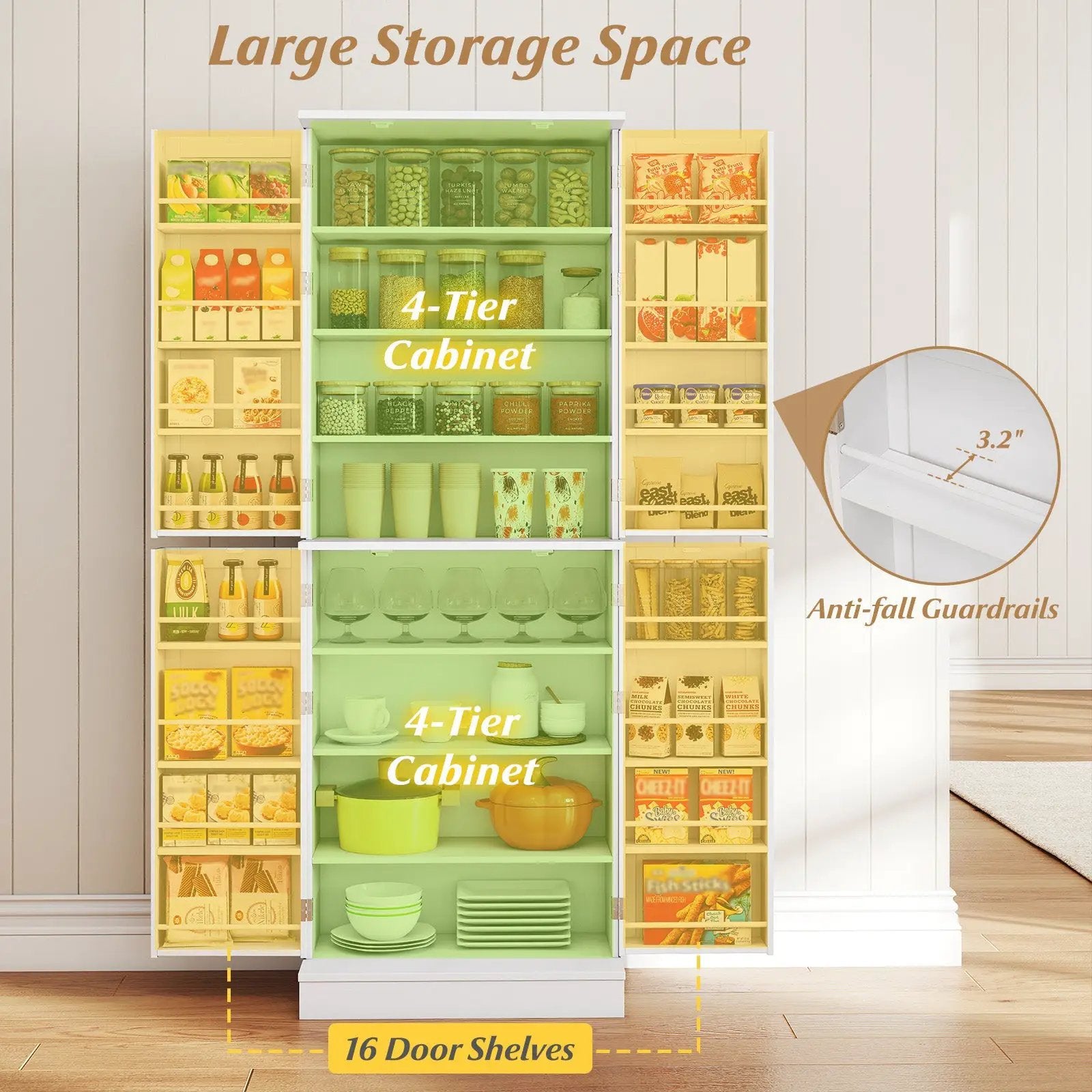 Kitchen Pantry Cabinet 65.5 Inch Freestanding Tall Buffet Cupboard by DirectDeals