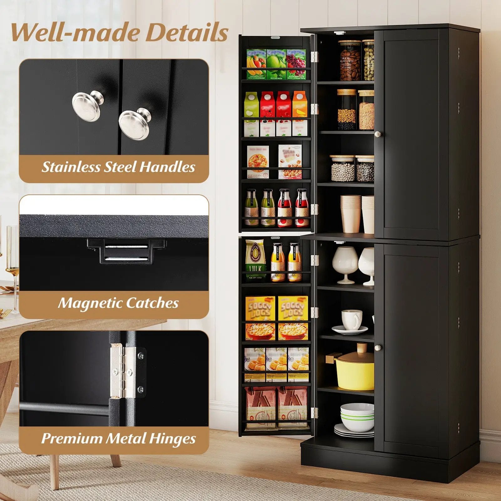 Kitchen Pantry Cabinet 65.5 Inch Freestanding Tall Buffet Cupboard by DirectDeals