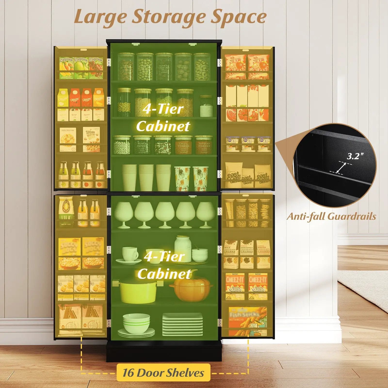 Kitchen Pantry Cabinet 65.5 Inch Freestanding Tall Buffet Cupboard by DirectDeals