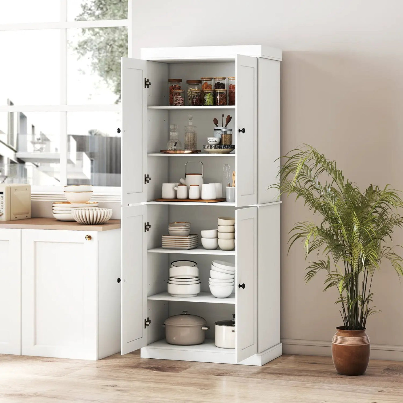 Kitchen Pantry Cabinet with 2 Adjustable Shelves and Anti-Tipping Kits for Living Room by DirectDeals