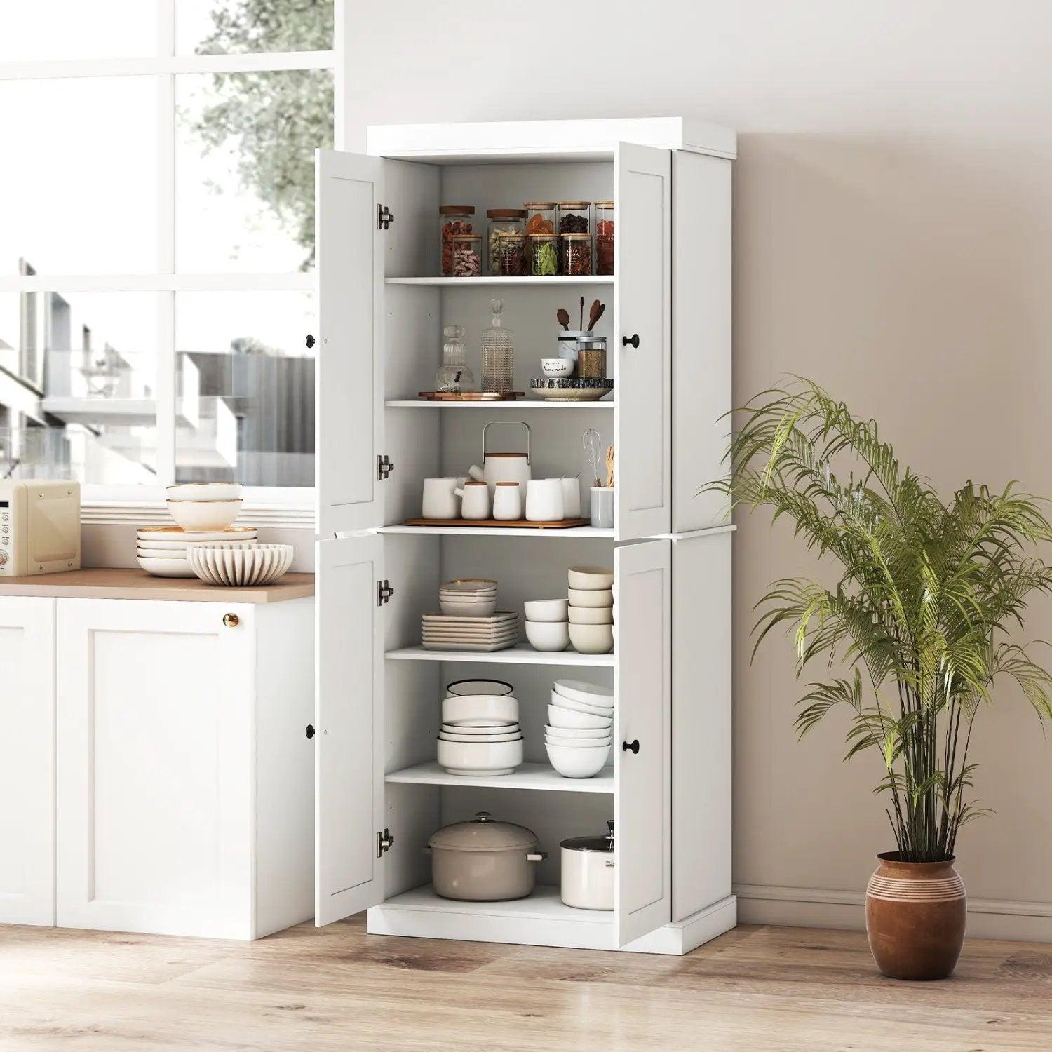 Kitchen Pantry Cabinet with 2 Adjustable Shelves and Anti-Tipping Kits for Living Room by DirectDeals