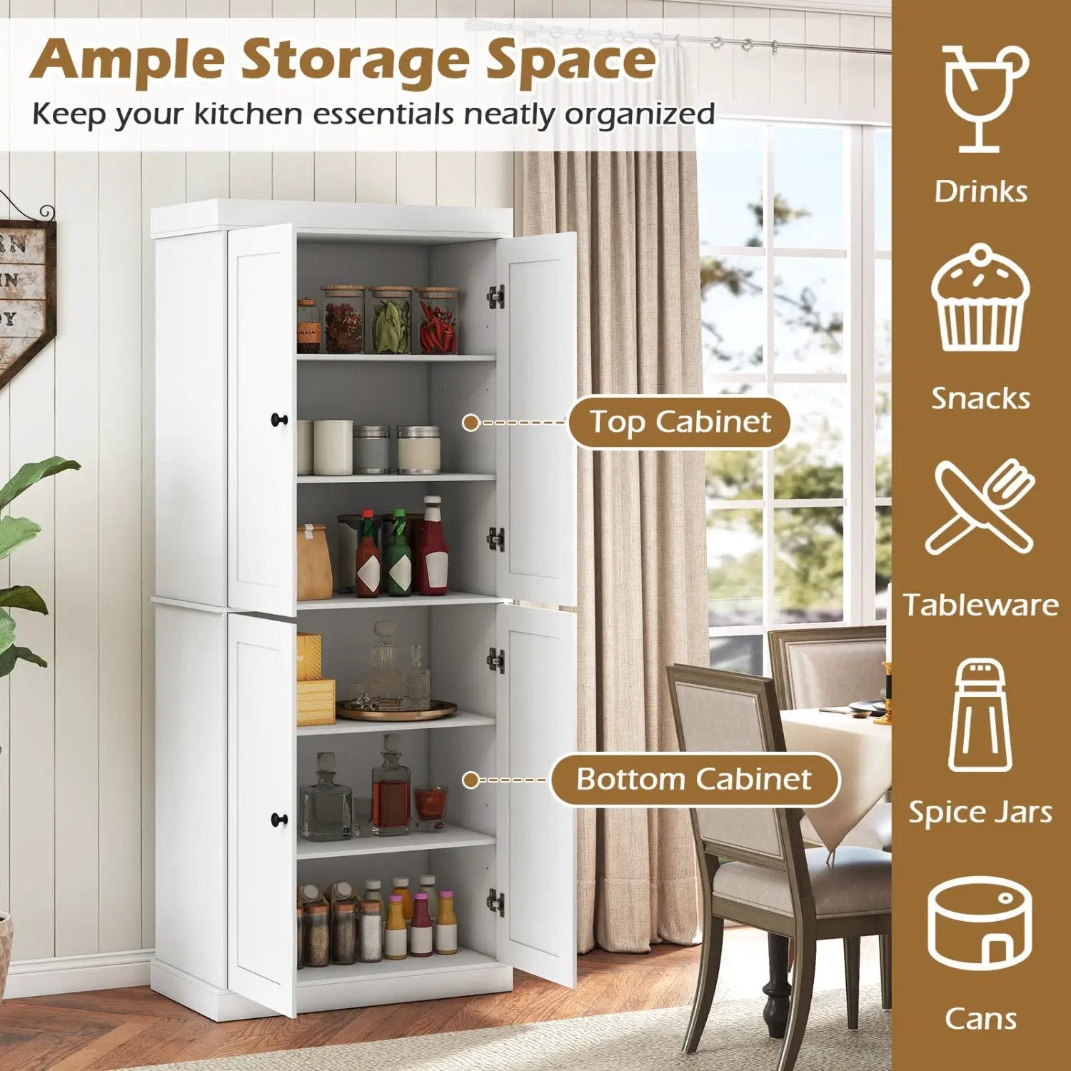 Kitchen Pantry Cabinet with 2 Adjustable Shelves and Anti-Tipping Kits for Living Room by DirectDeals