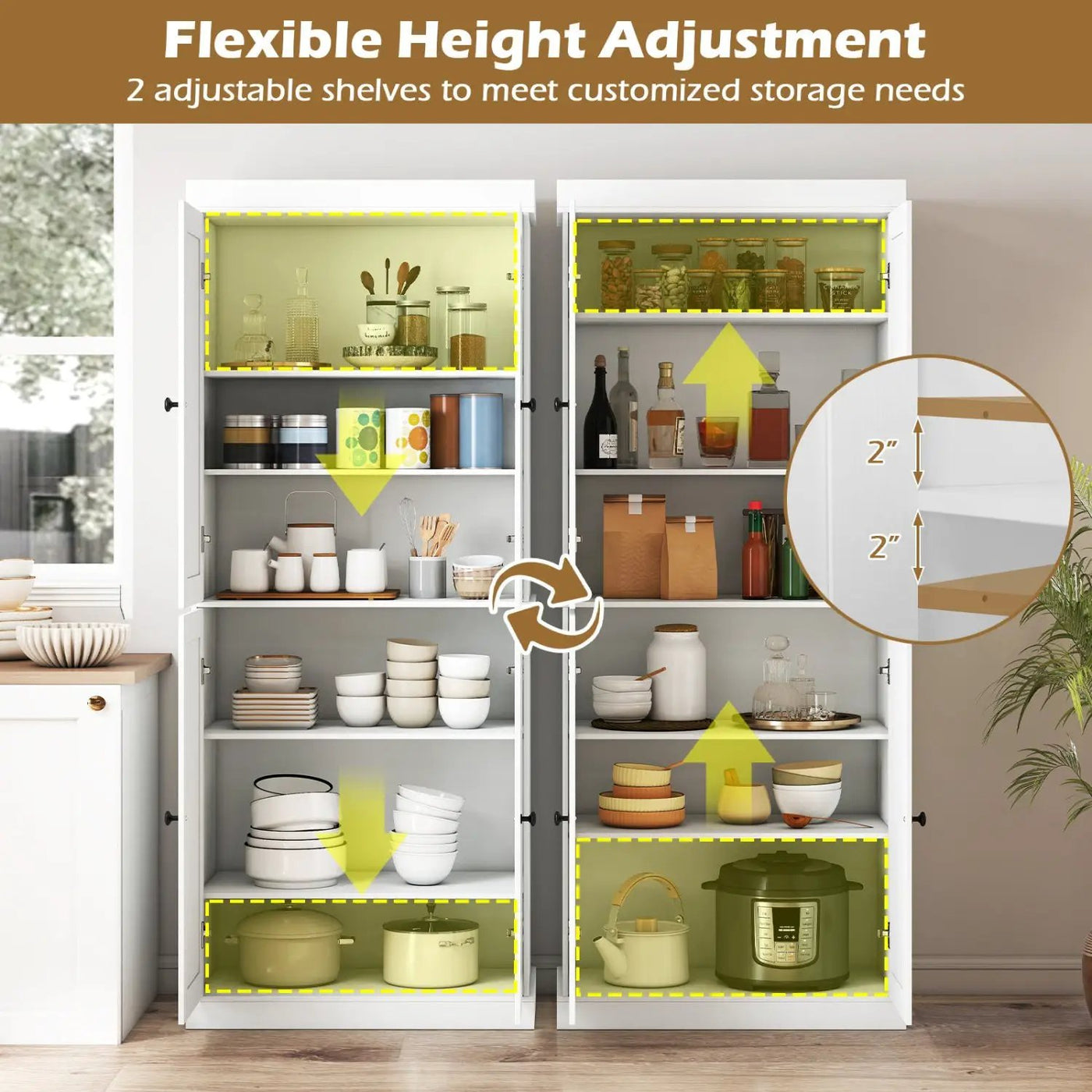 Kitchen Pantry Cabinet with 2 Adjustable Shelves and Anti-Tipping Kits for Living Room by DirectDeals