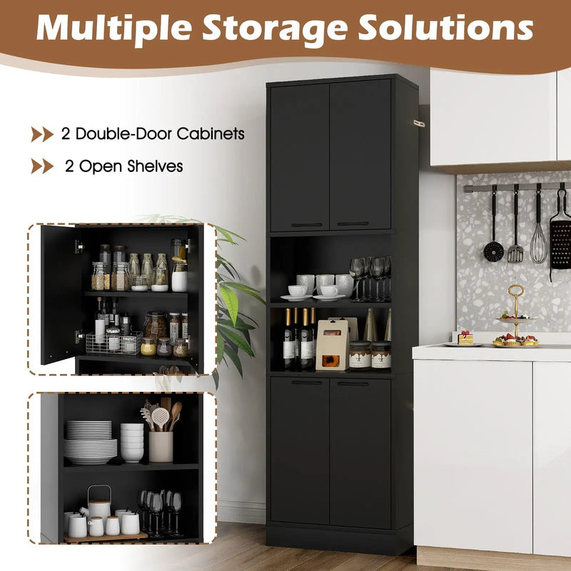 75 Inch Kitchen Pantry Cabinet Tall Cupboard with Doors and Shelves by DirectDeals