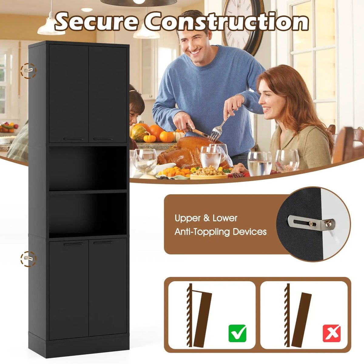 75 Inch Kitchen Pantry Cabinet Tall Cupboard with Doors and Shelves, photo 8 of 10