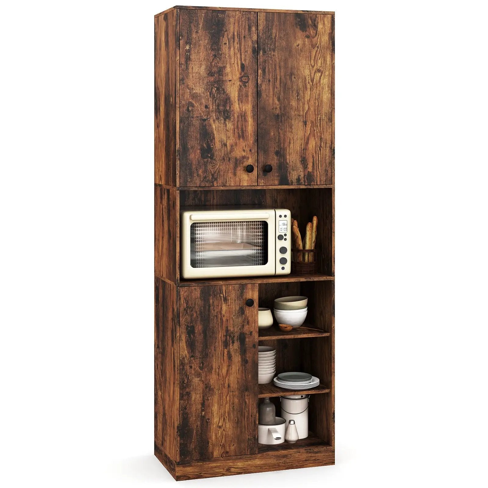 Kitchen Pantry Storage Cabinet with Microwave Stand and Open Shelves by DirectDeals