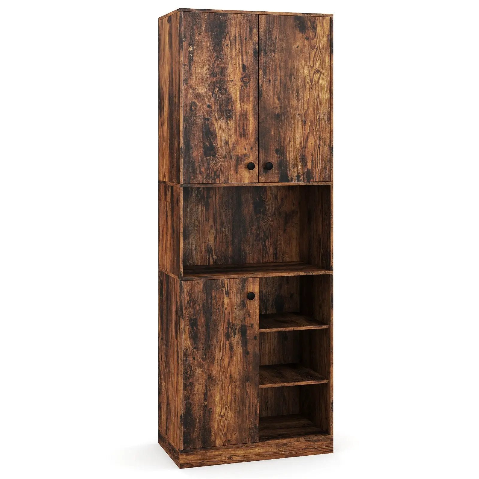 Kitchen Pantry Storage Cabinet with Microwave Stand and Open Shelves by DirectDeals