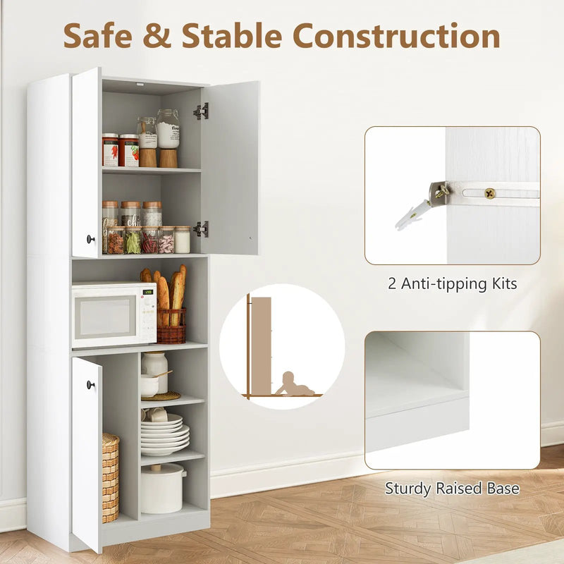 Kitchen Pantry Storage Cabinet with Microwave Stand and Open Shelves by DirectDeals