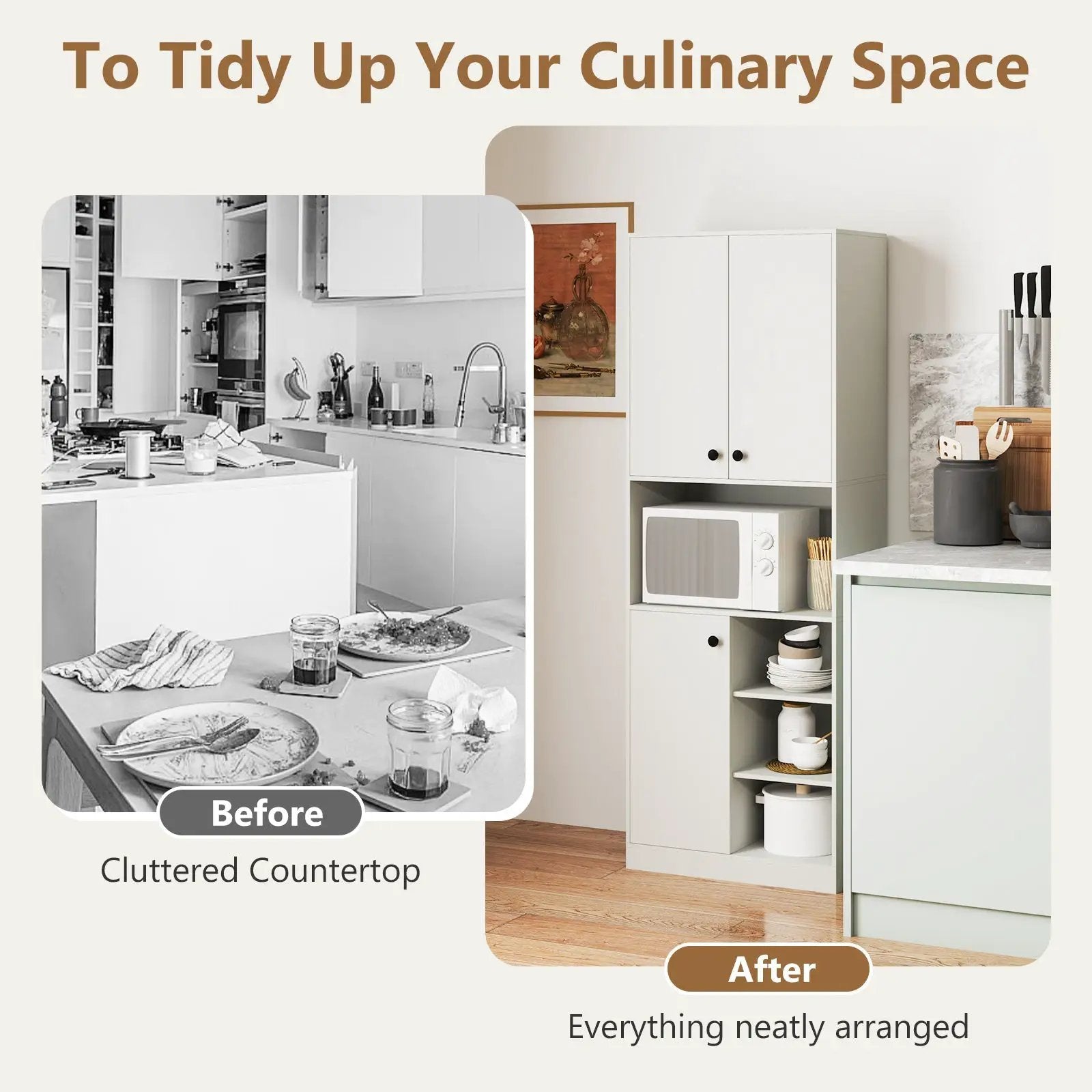 Kitchen Pantry Storage Cabinet with Microwave Stand and Open Shelves by DirectDeals