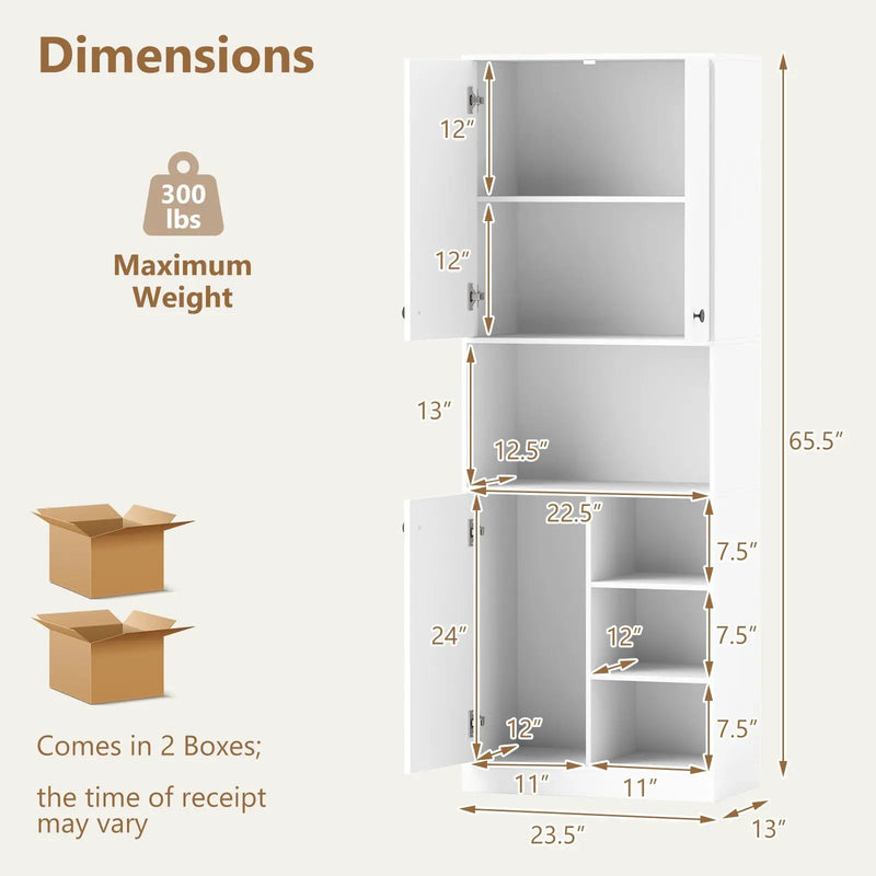 Kitchen Pantry Storage Cabinet with Microwave Stand and Open Shelves by DirectDeals