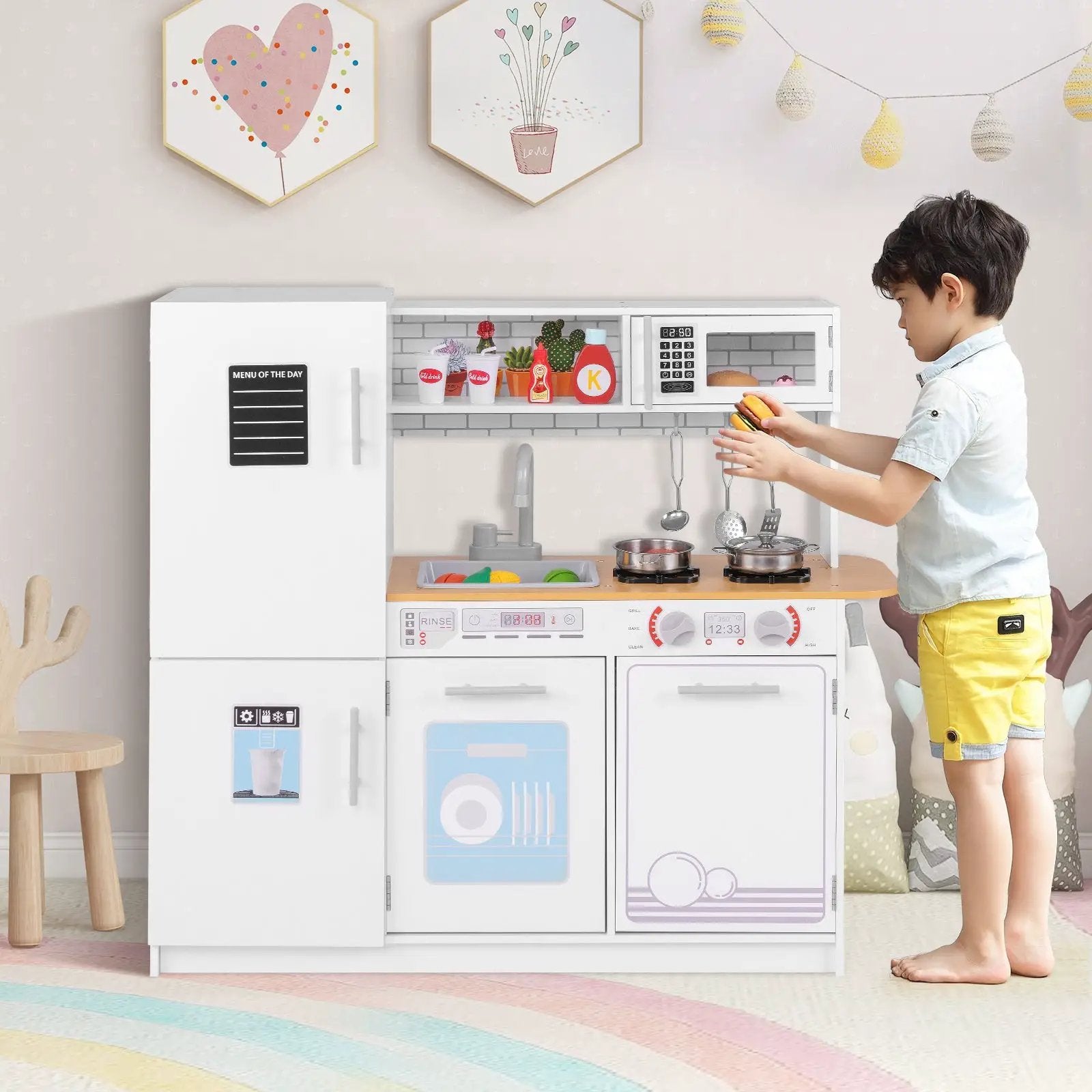 Toddler Pretend Play Kitchen Toy with Stove for 3+ Boys and Girls-White by DirectDeals