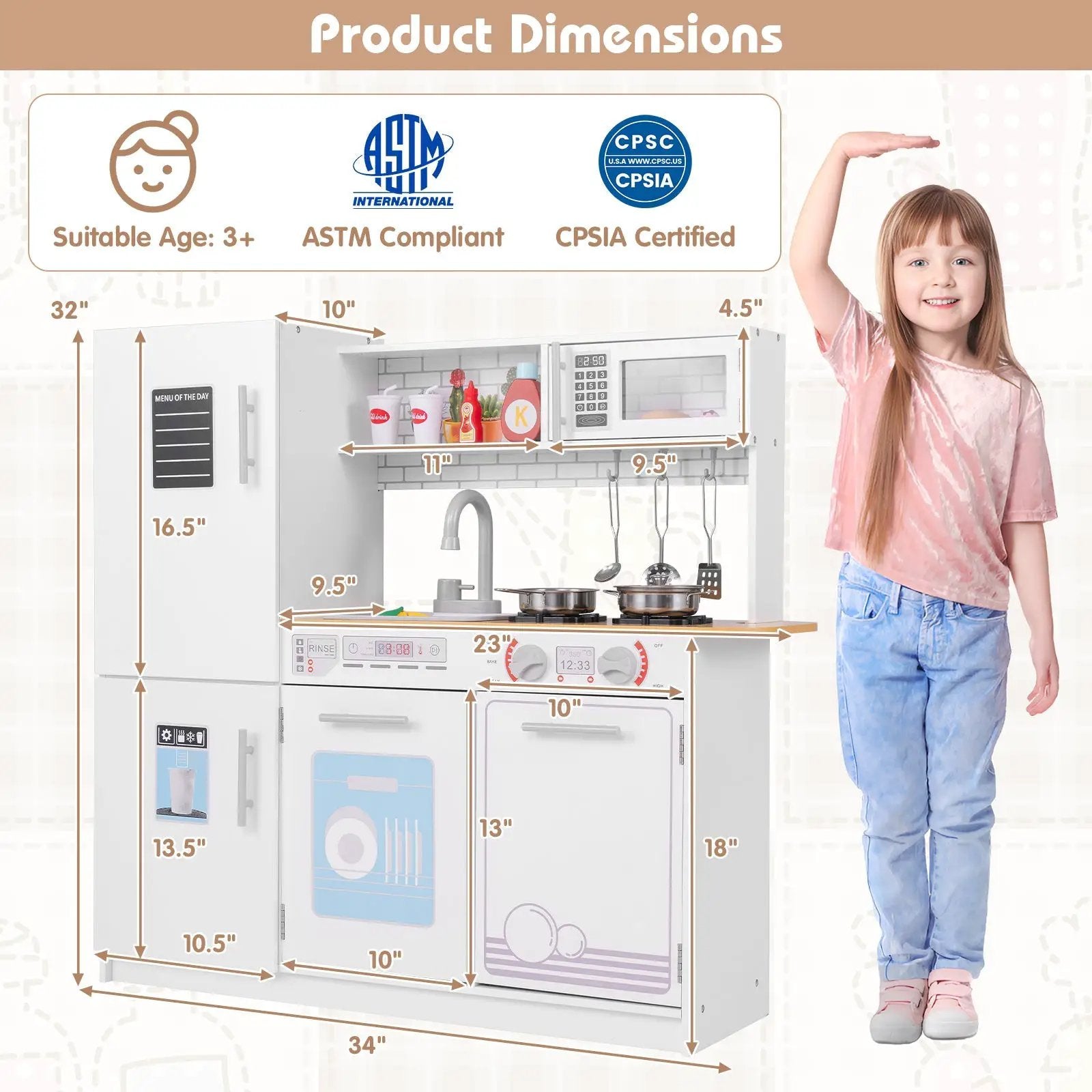 Toddler Pretend Play Kitchen Toy with Stove for 3+ Boys and Girls-White by DirectDeals