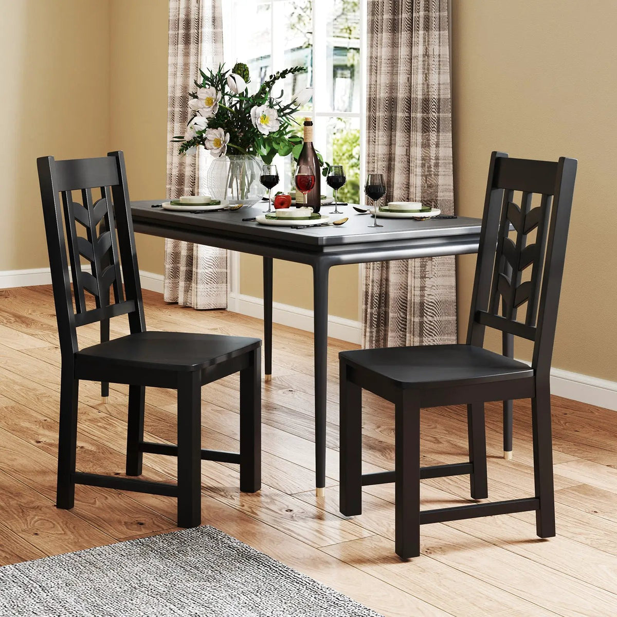 Kitchen Side Dining Chair Set of 2 with Rubber Wood Frame by DirectDeals