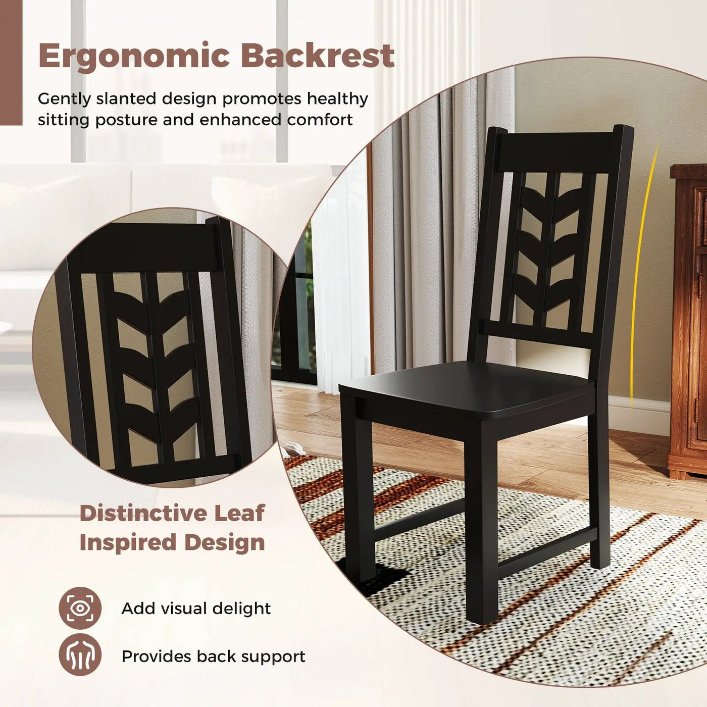Kitchen Side Dining Chair Set of 2 with Rubber Wood Frame by DirectDeals
