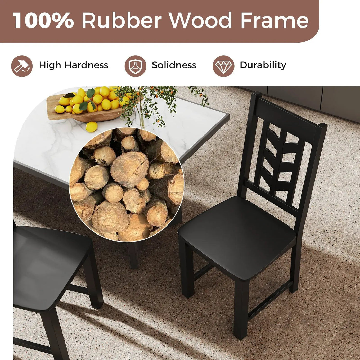 Kitchen Side Dining Chair Set of 2 with Rubber Wood Frame by DirectDeals