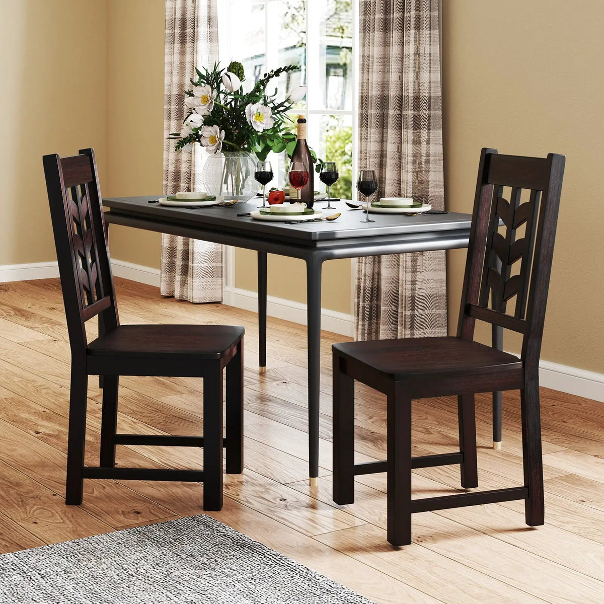 Kitchen Side Dining Chair Set of 2 with Rubber Wood Frame by DirectDeals