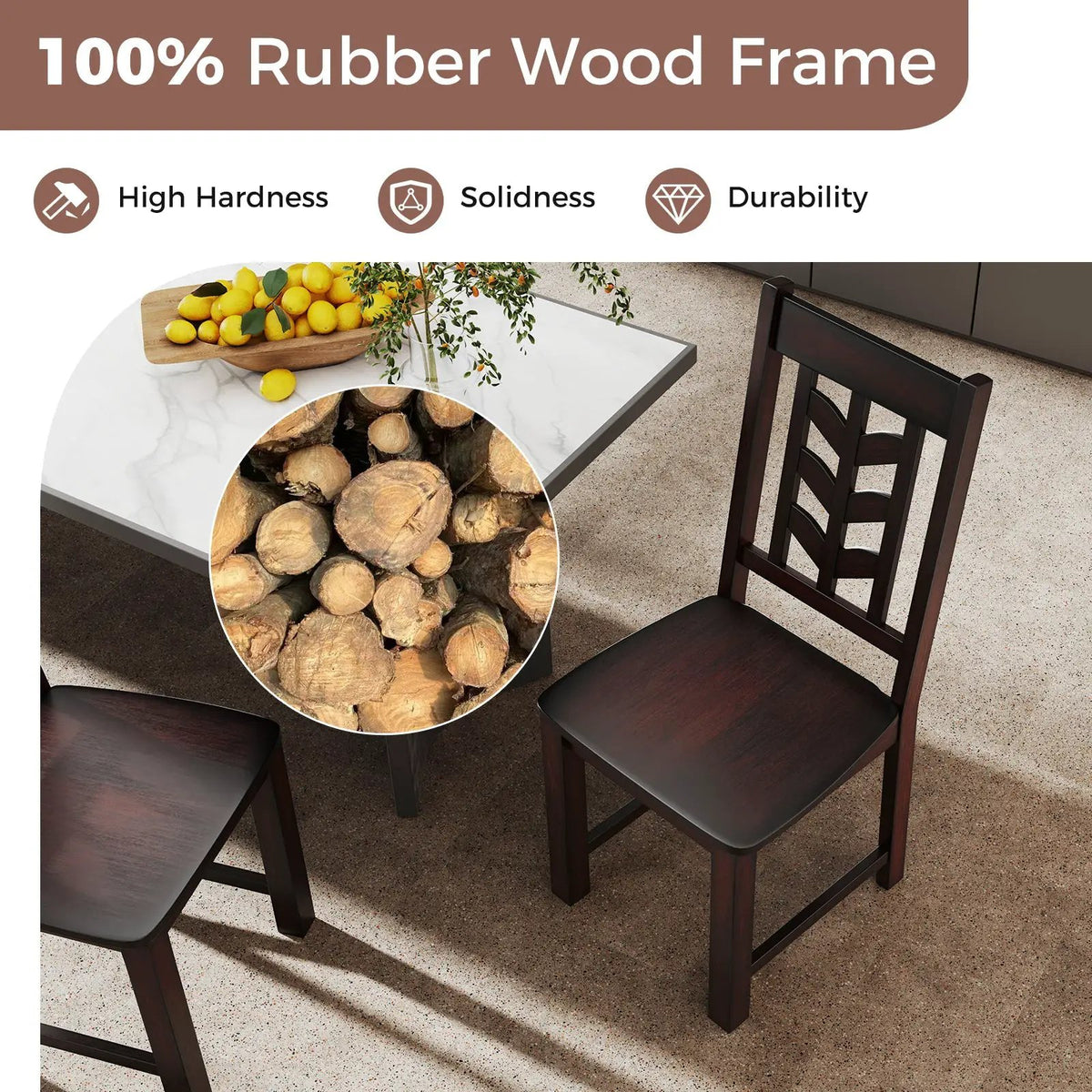 Kitchen Side Dining Chair Set of 2 with Rubber Wood Frame by DirectDeals