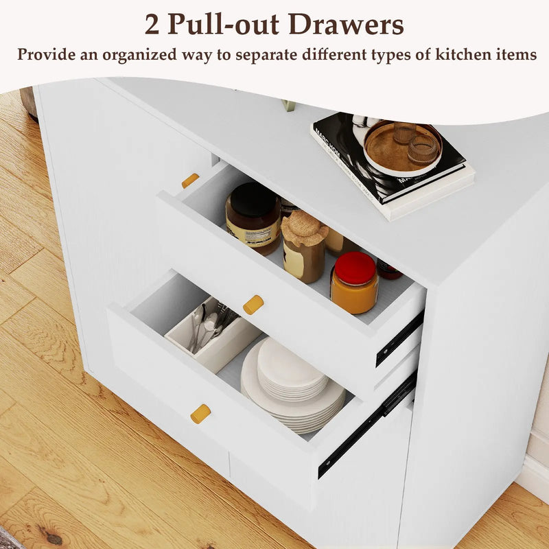 Kitchen Sideboard Buffet Cabinet Coffee Bar Cabinet with 2 Drawers 2 Doors and 3 Adjustable Shelves-White by DirectDeals