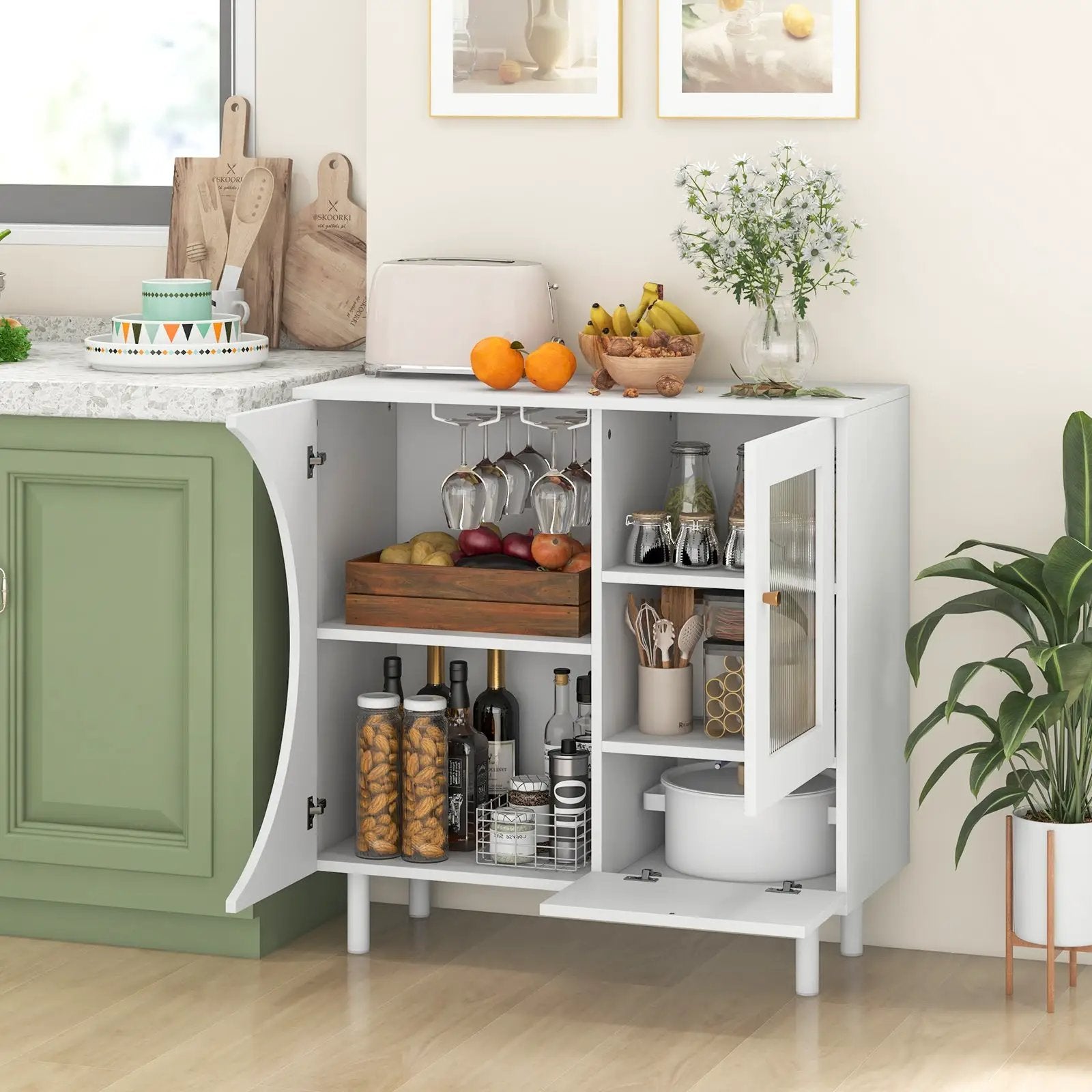 Kitchen Sideboard with Glasses Holder for Living Room Dining Room-White by DirectDeals