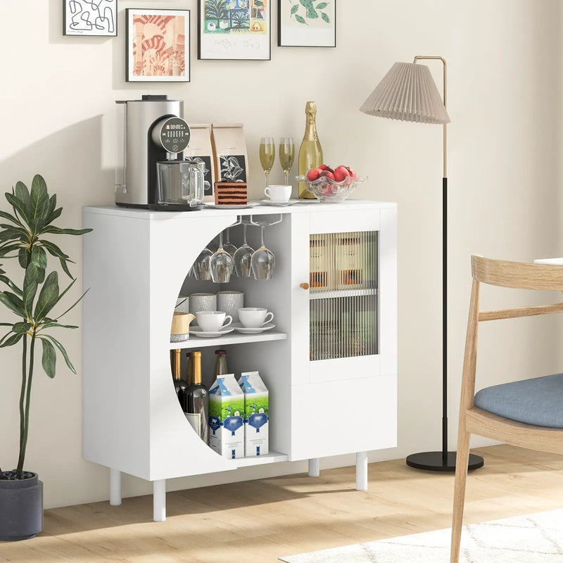 Kitchen Sideboard with Glasses Holder for Living Room Dining Room-White by DirectDeals