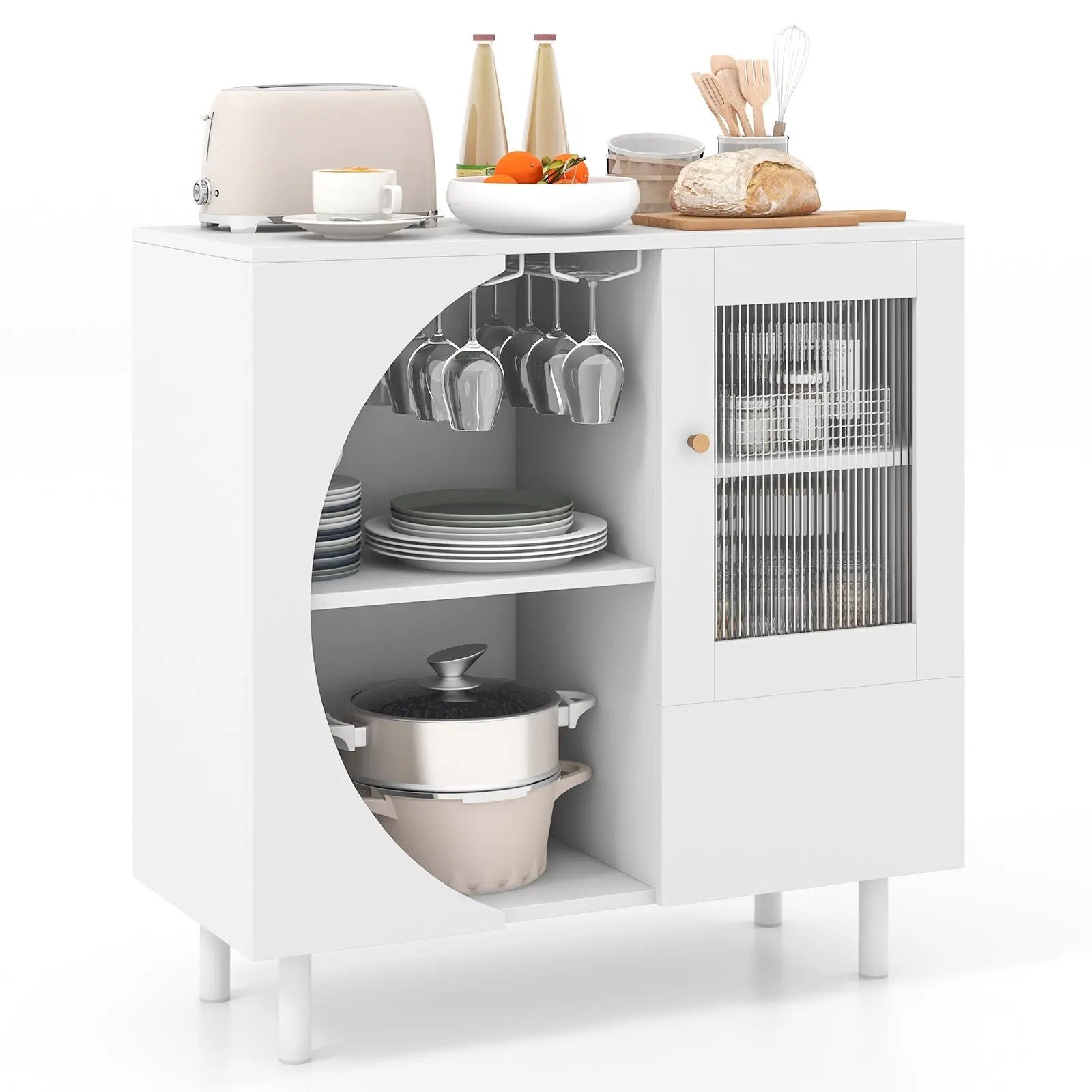 Kitchen Sideboard with Glasses Holder for Living Room Dining Room-White by DirectDeals