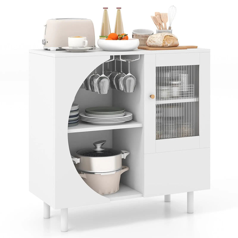 Kitchen Sideboard with Glasses Holder for Living Room Dining Room-White by DirectDeals