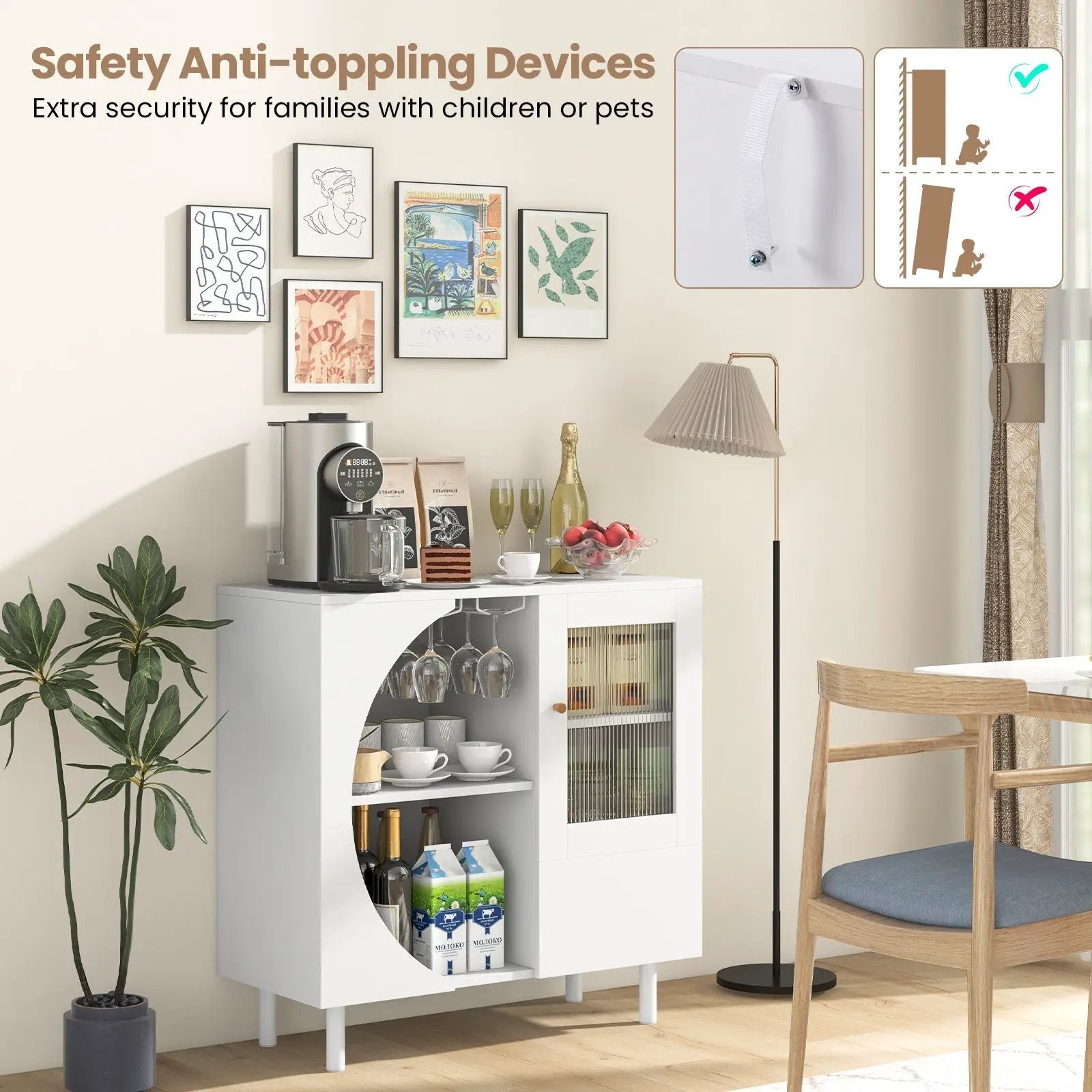 Kitchen Sideboard with Glasses Holder for Living Room Dining Room-White by DirectDeals