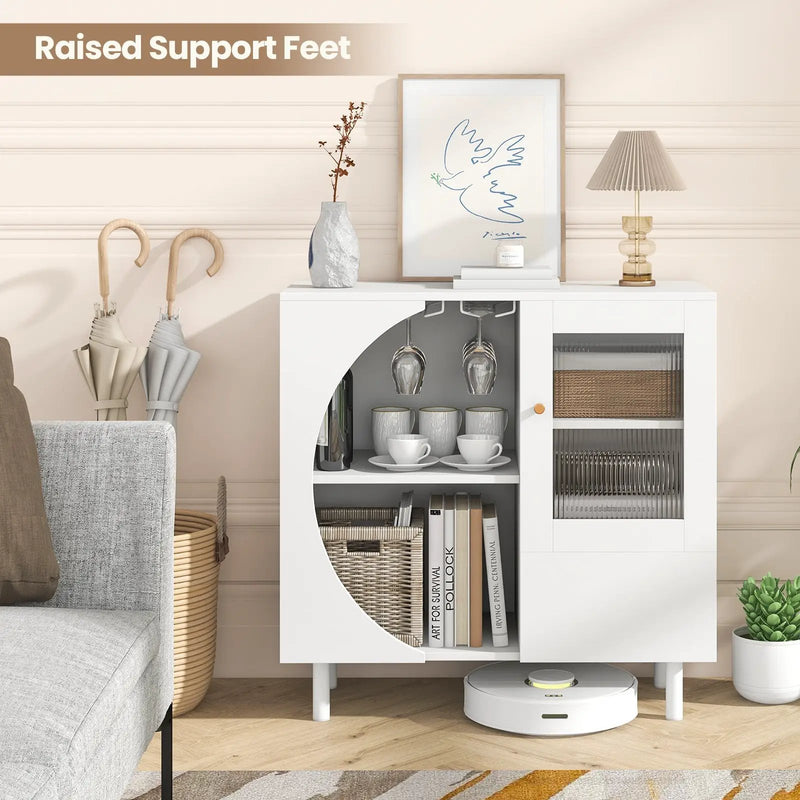Kitchen Sideboard with Glasses Holder for Living Room Dining Room-White by DirectDeals