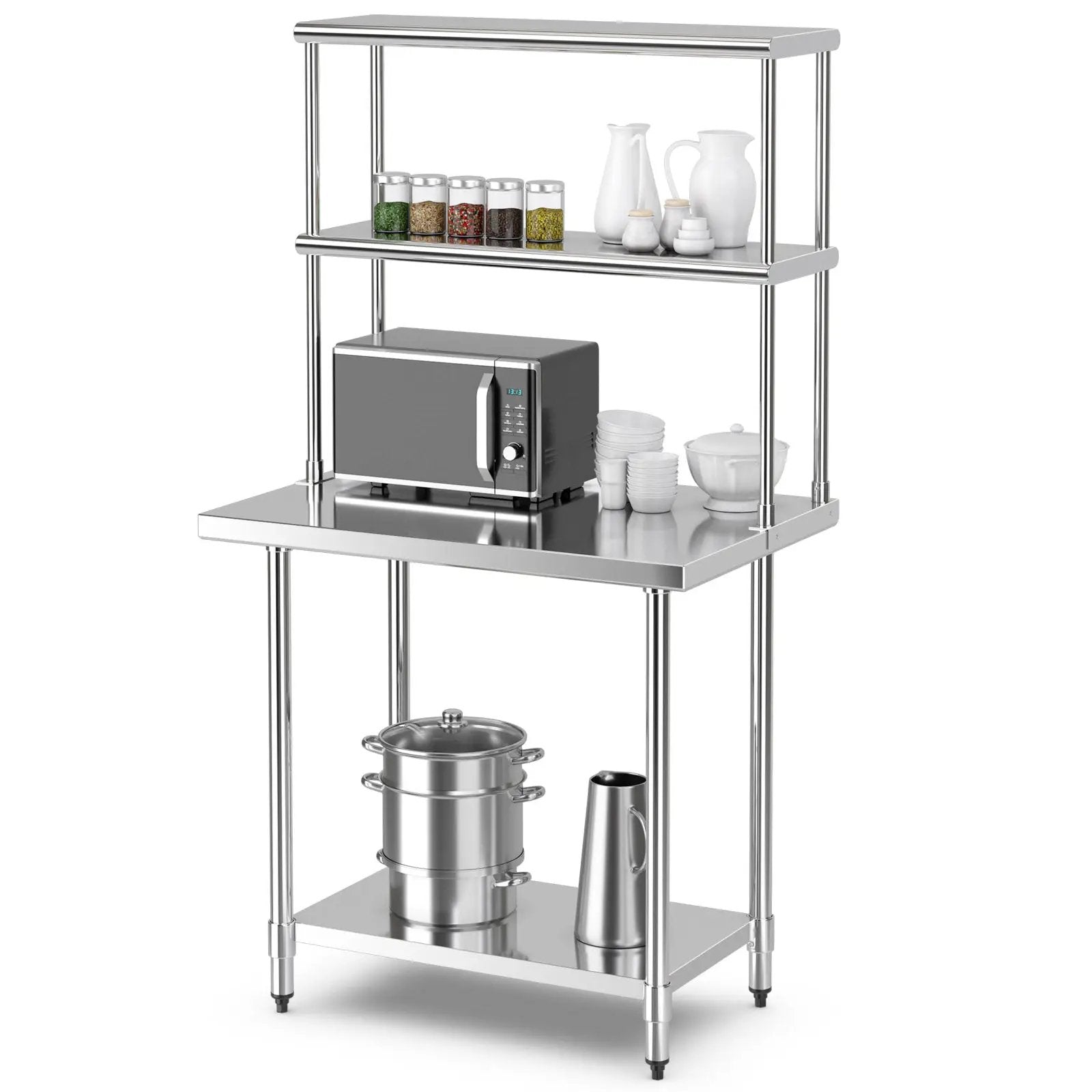 36 x 12 Inch Kitchen Stainless Steel Overshelf with Adjustable Lower Shelf by DirectDeals