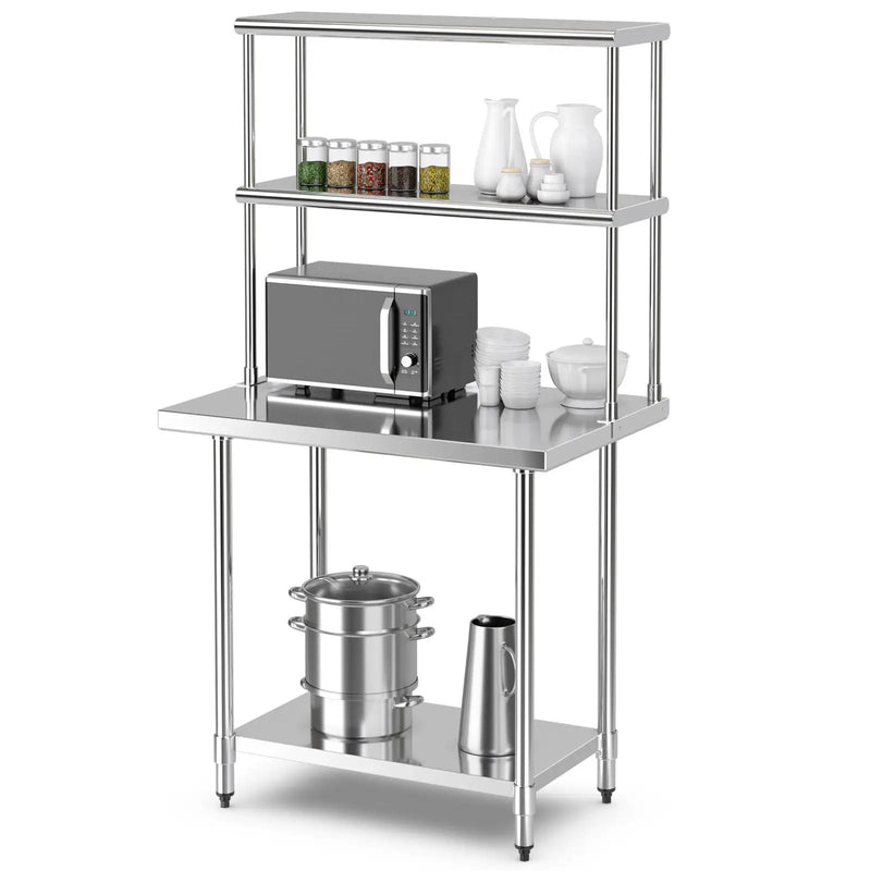 36 x 12 Inch Kitchen Stainless Steel Overshelf with Adjustable Lower Shelf by DirectDeals
