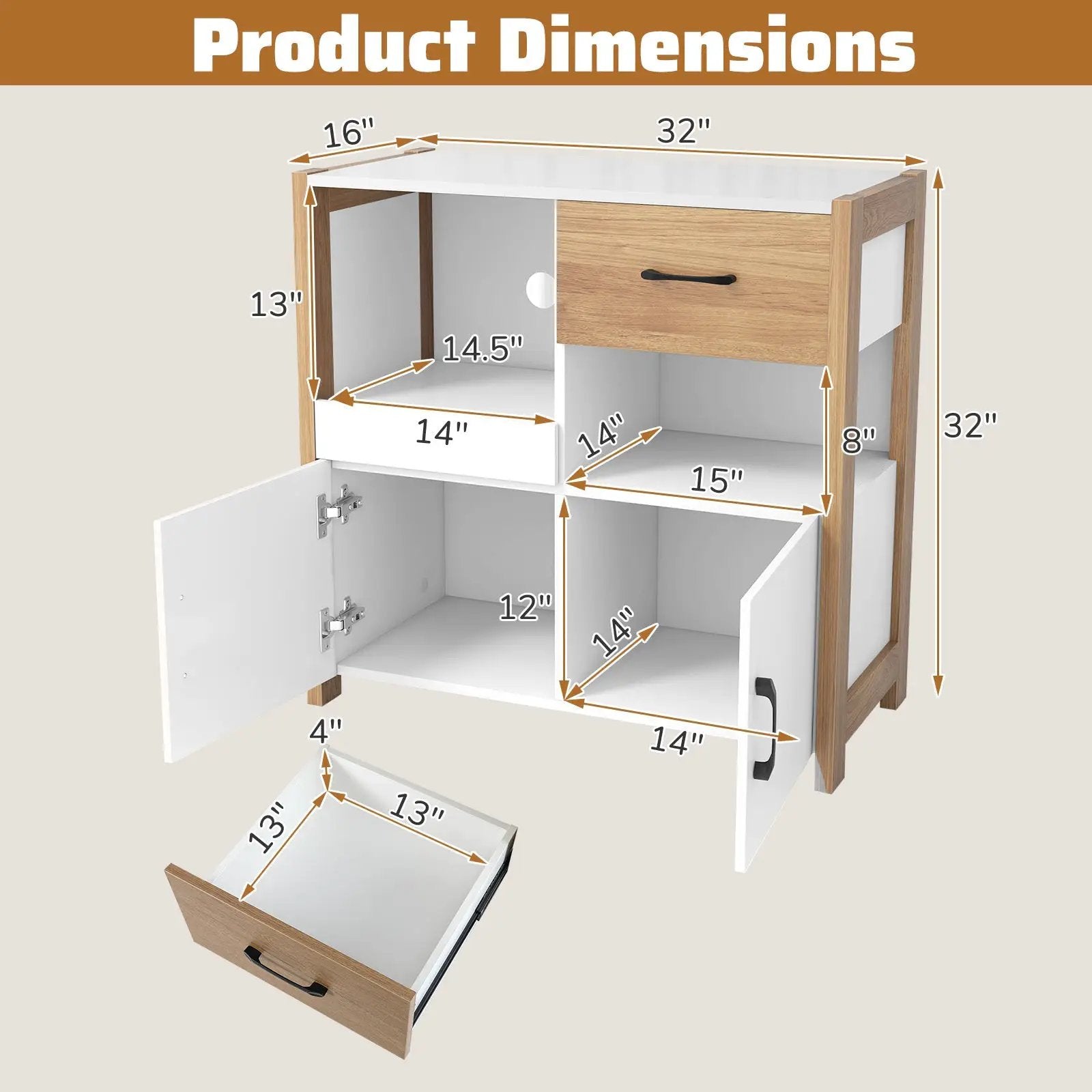 Kitchen Storage Cabinet with Drawer Pull-Out Shelf and 2 Doors-White by DirectDeals