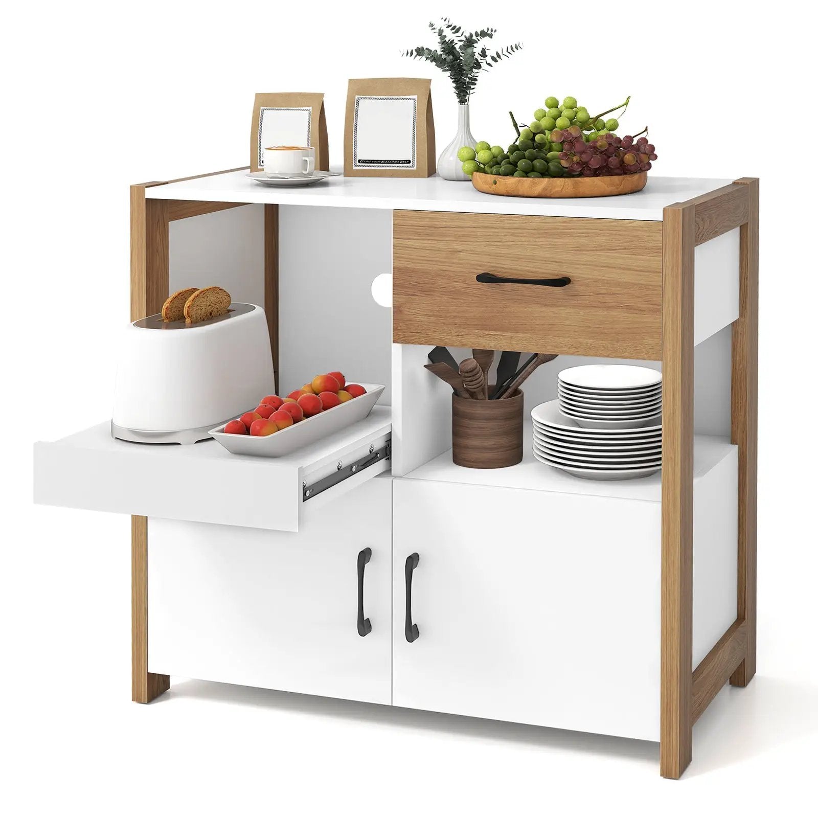 Kitchen Storage Cabinet with Drawer Pull-Out Shelf and 2 Doors-White by DirectDeals