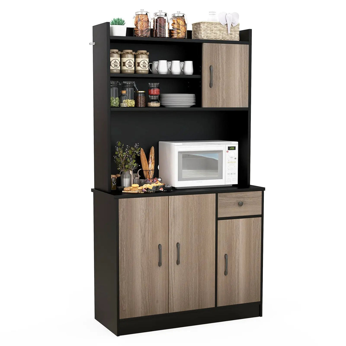 4-Door Freestanding Kitchen Buffet with Hutch and Adjustable Shelves, photo 7 of 16