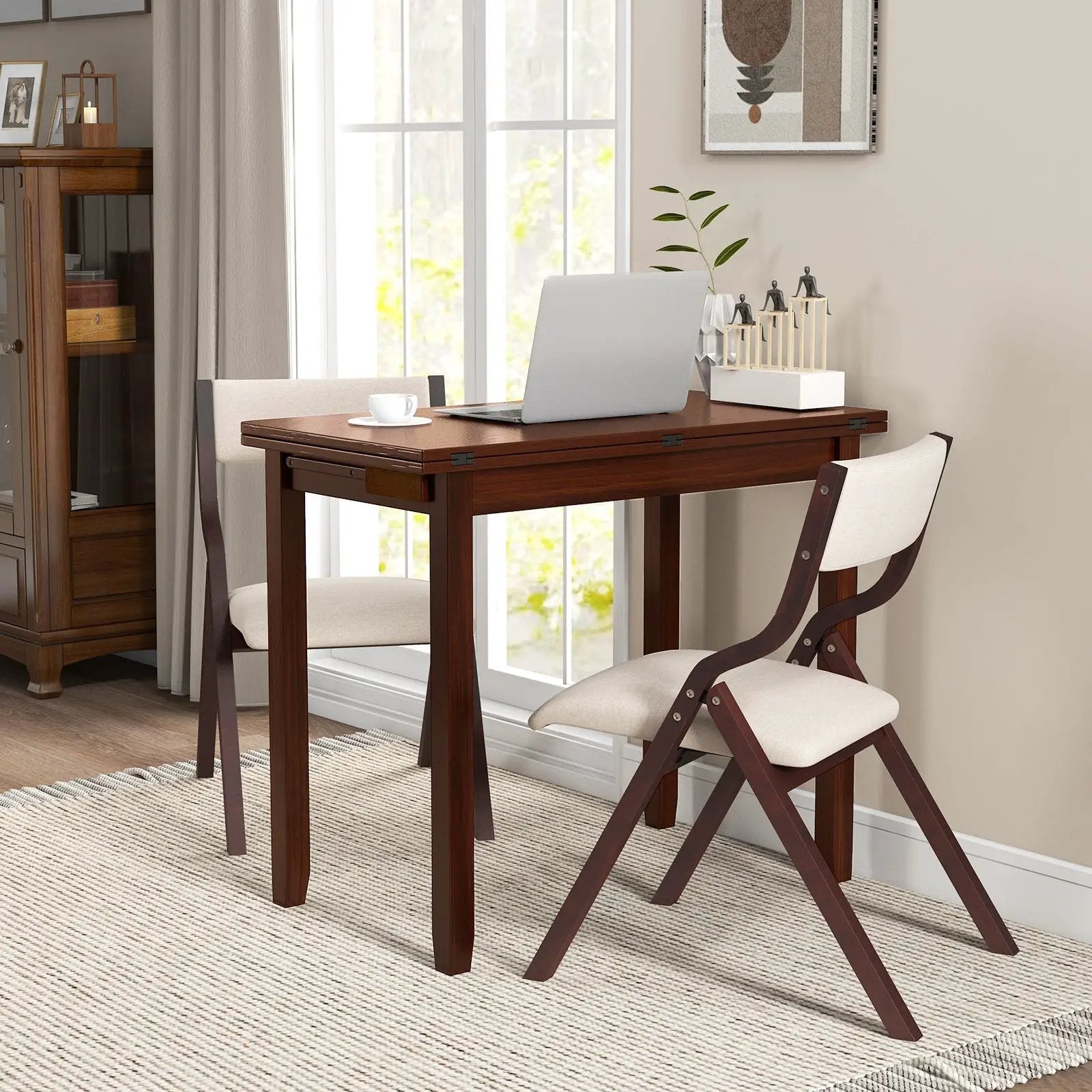 Kitchen Table Set for 2 Expandable Dining Table with 2 Upholstered Folding Chairs by DirectDeals