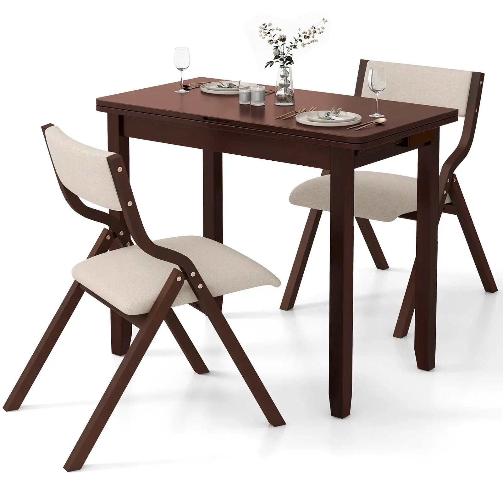 Kitchen Table Set for 2 Expandable Dining Table with 2 Upholstered Folding Chairs by DirectDeals