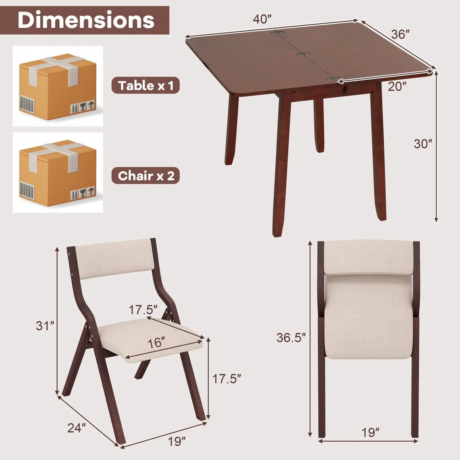 Kitchen Table Set for 2 Expandable Dining Table with 2 Upholstered Folding Chairs by DirectDeals