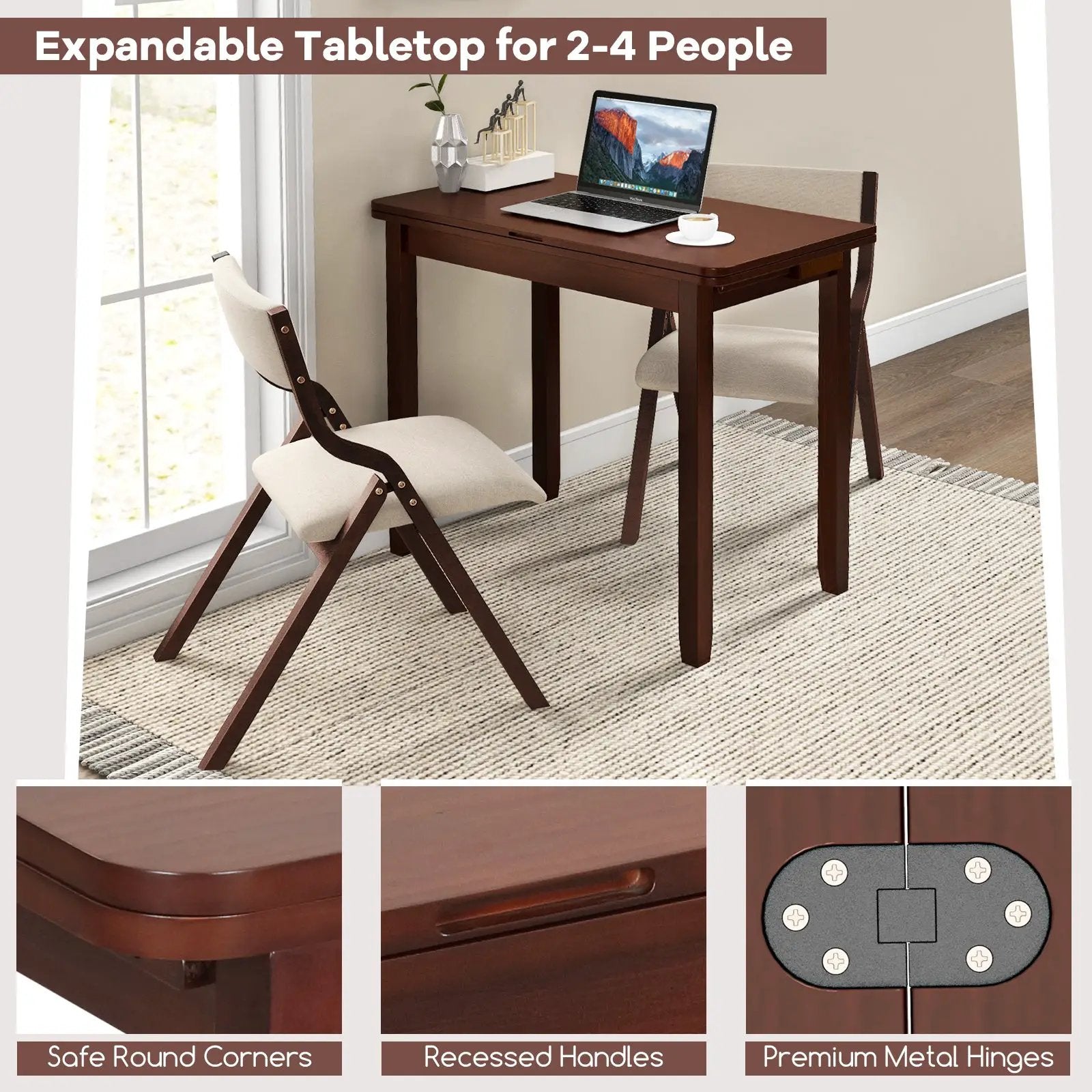 Kitchen Table Set for 2 Expandable Dining Table with 2 Upholstered Folding Chairs by DirectDeals