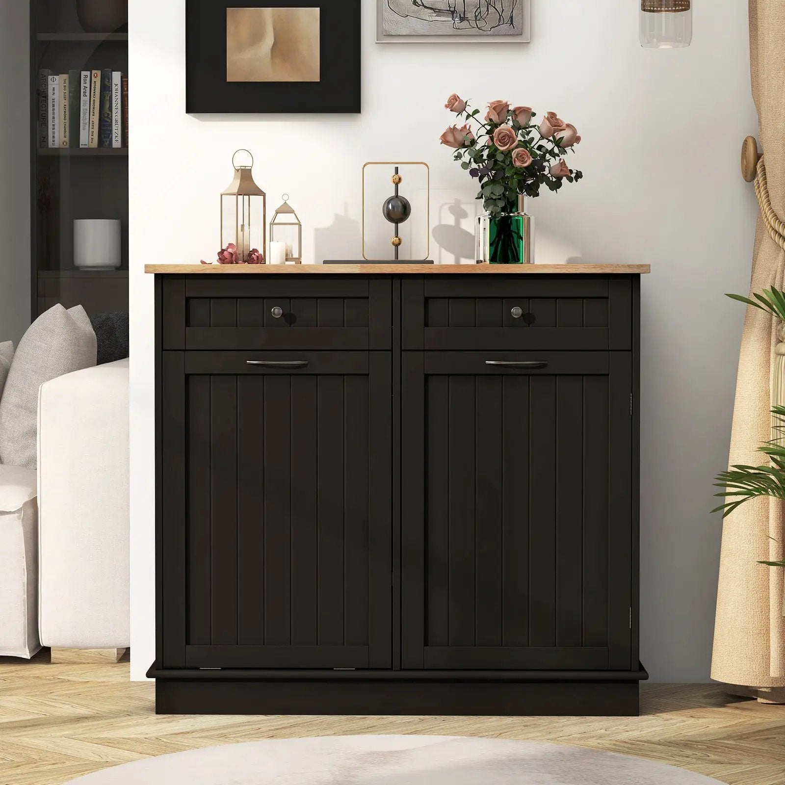 Kitchen Tilt Out Trash Cabinet with 2 Drawers and Adjustable Shelf by DirectDeals