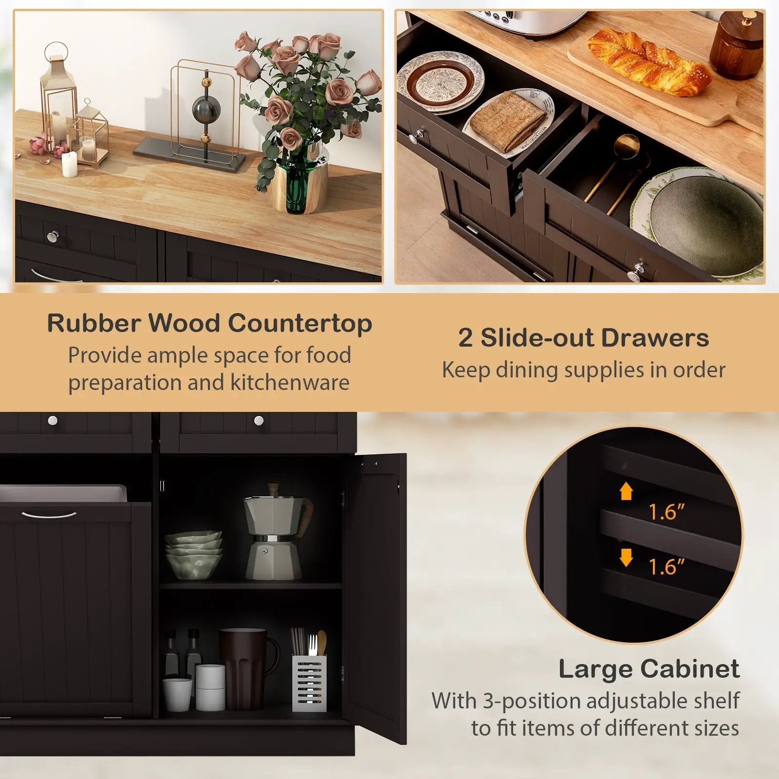 Kitchen Tilt Out Trash Cabinet with 2 Drawers and Adjustable Shelf by DirectDeals