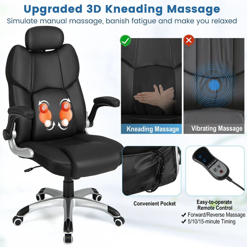 Kneading Massage Office Chair with Adjustable Headrest-Black by DirectDeals