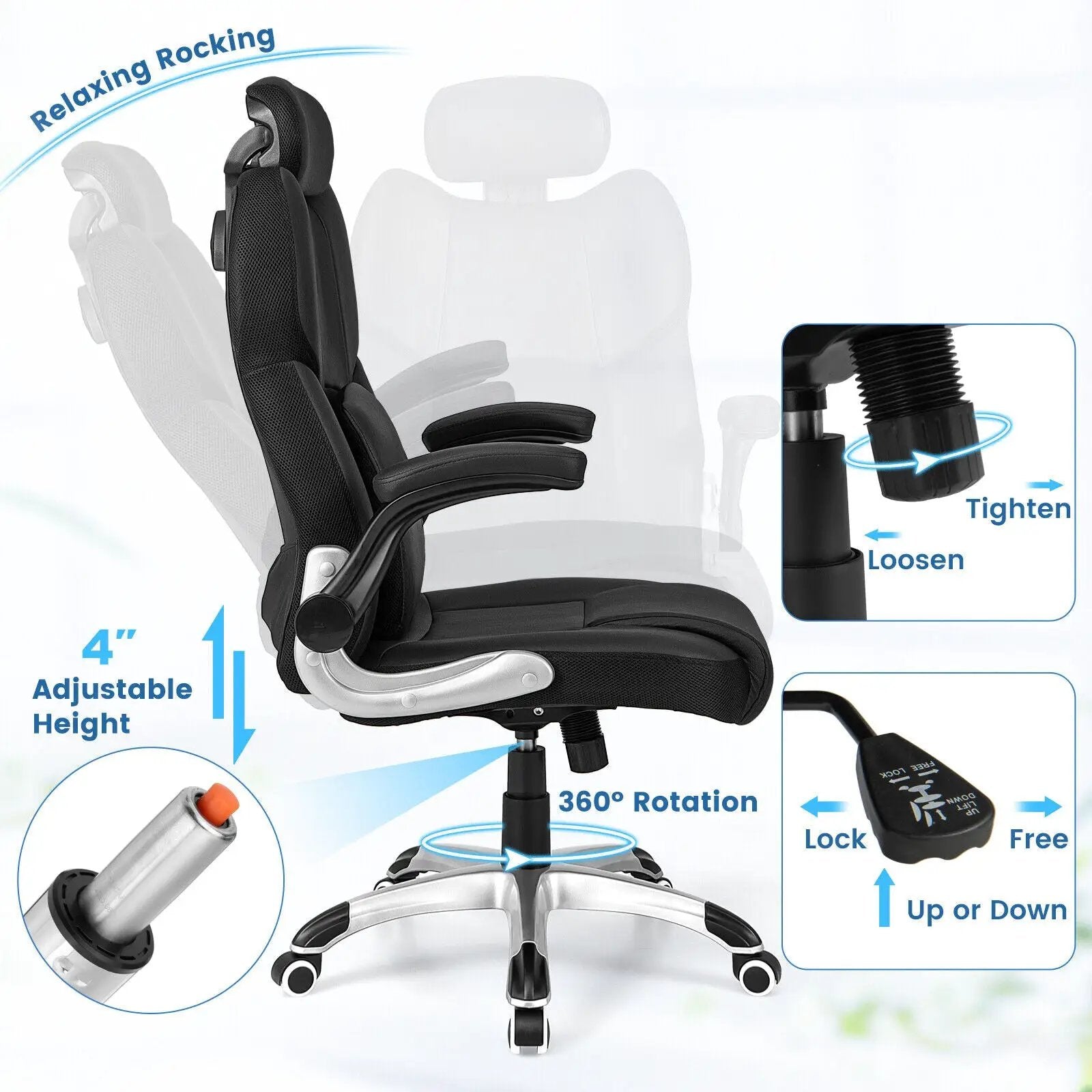 Kneading Massage Office Chair with Adjustable Headrest-Black by DirectDeals