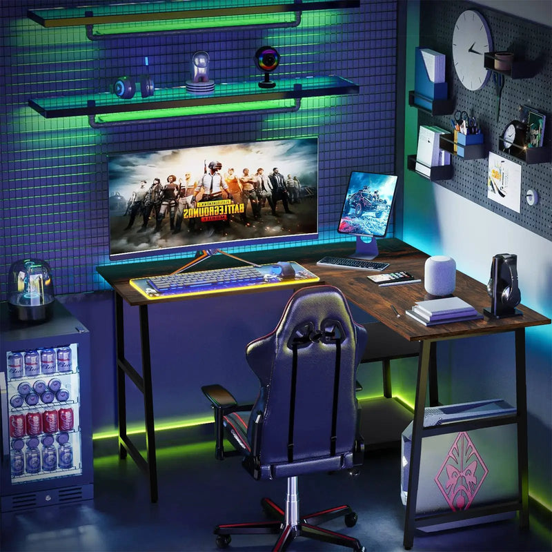 L Shaped Corner Computer Desk with Storage Shelves by DirectDeals