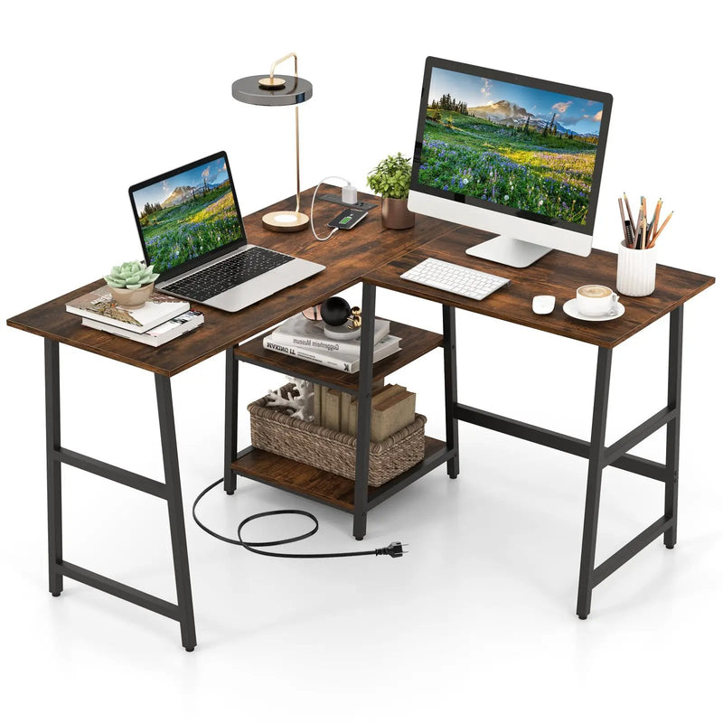 L Shaped Corner Computer Desk with Storage Shelves by DirectDeals